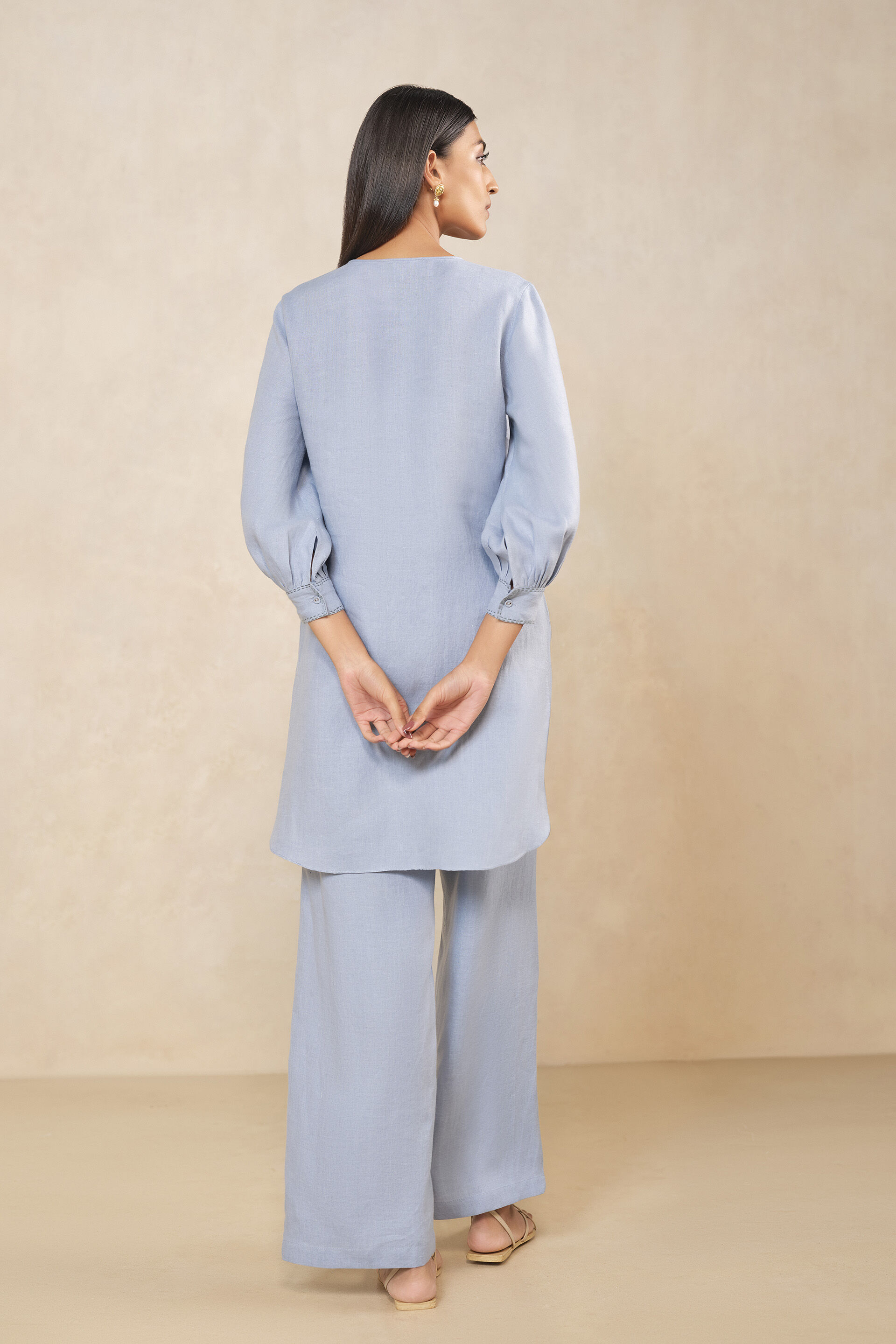 Haiku Embroidered Hemp Kurta Set - Blue
